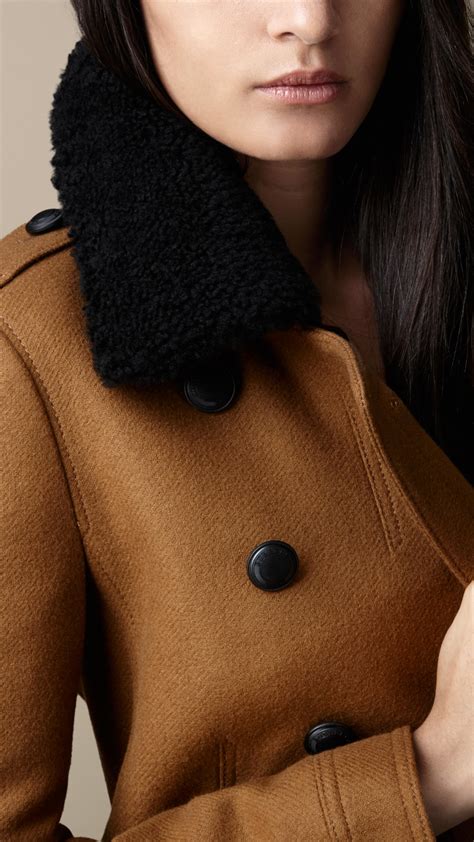 burberry london pershaw shearling collar peacoat|burberry coats for women.